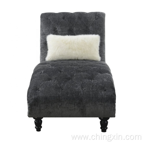 Dark Grey Fabric Button Tufting Sofa Chaise with Solid Wood Legs